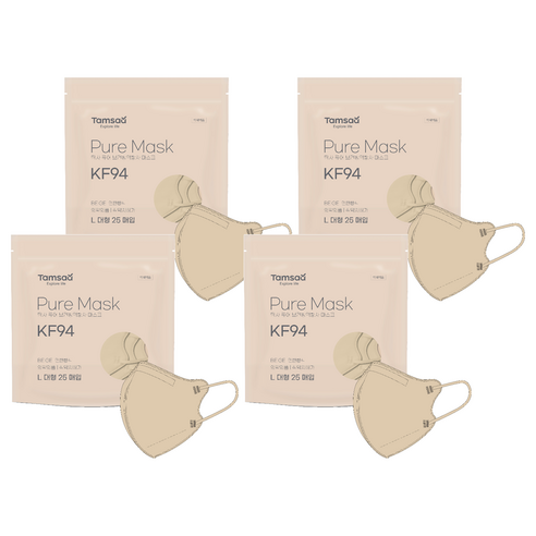 탐사 퓨어 KF94 새부리형 보건마스크 대형 지퍼백, 25개입, 4개, 베이지