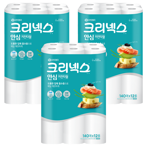 크리넥스 안심 천연펄프 키친타월, 140매, 36개