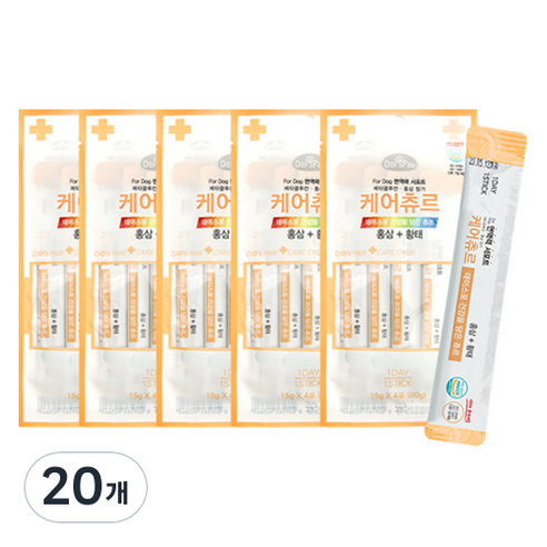 데이스포 강아지 케어츄르 짜먹는 간식 4p, 혼합맛(홍삼/황태), 60g, 20개