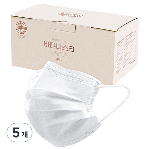 고르고 바른 마스크 대형, 50매입, 5개, 화이트