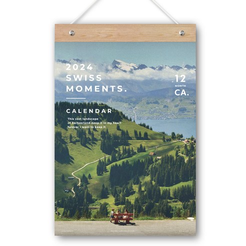 퍼니즈 2024년 벽걸이 달력 풍경 포스터 캘린더 + 우드바, 스위스 모먼트, 1개