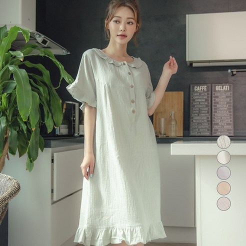여름용 쾌적함을 선사하는 순면 반팔 원피스 잠옷, 테라우드 여성용