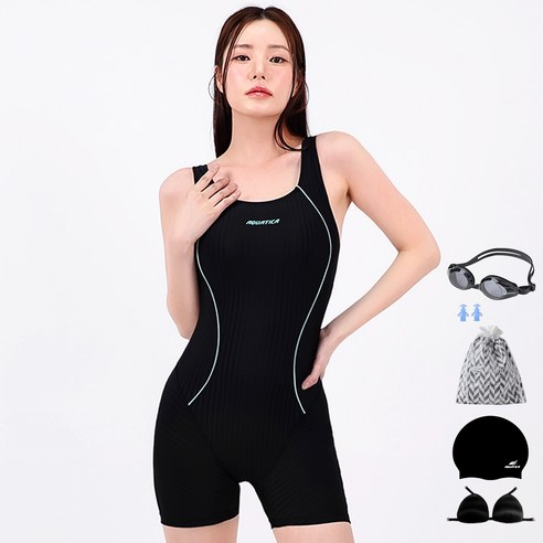 아쿠아티카 여성용 실내 반신 2부 수영복 + 일반용수경 6종세트 AQA29362