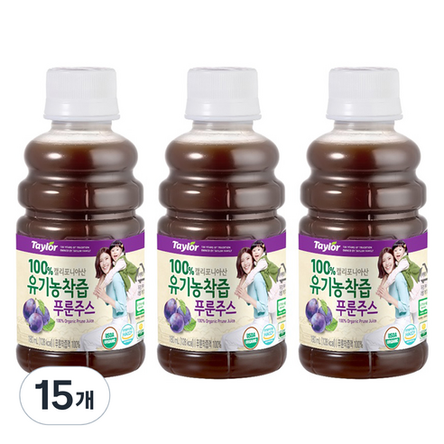 테일러 팜스 유기농 착즙 푸룬주스, 180ml, 15개