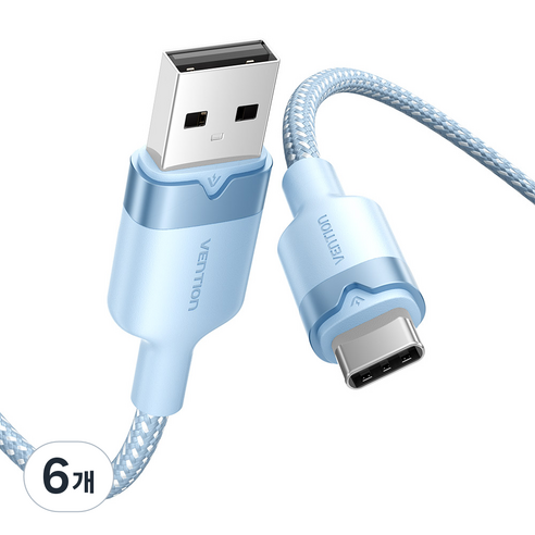 벤션 고급형 USB C타입 고속충전 케이블, 블루, 6개, 1m