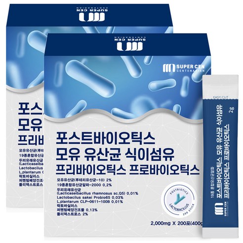 슈퍼쎈 포스트 바이오틱스 모유 유산균 식이섬유 프리바이오틱스 프로바이오틱스, 400g, 2개