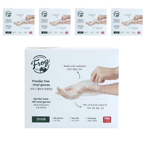 프로그 비닐 위생 장갑, 500개입, 5개