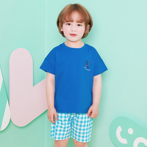 마리앤모리 아동용 디노 체크 상하복