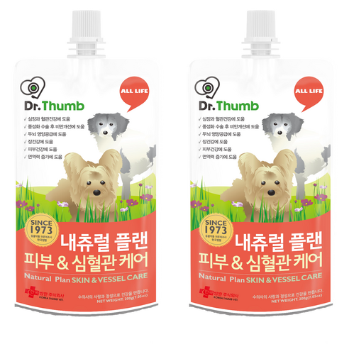 닥터썸 강아지 내츄럴 플랜 영양제, 피부/피모, 200g, 2개, 1회분