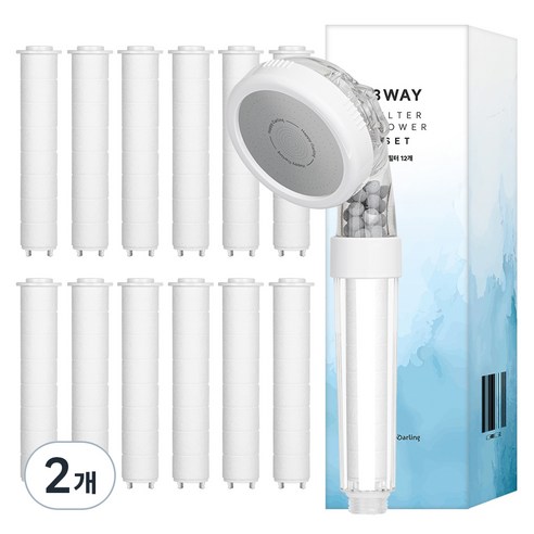 해피달링 수압 조절 3WAY 필터 샤워기 + 필터 12p 세트, 2개, 화이트