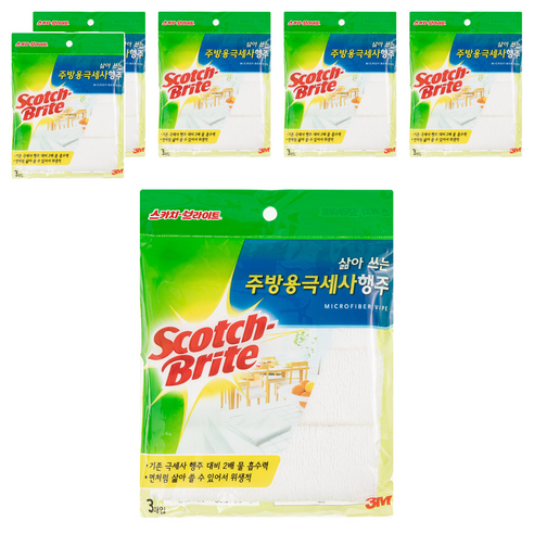 스카치브라이트 삶아쓰는 주방용 극세사 행주 3p, 6개