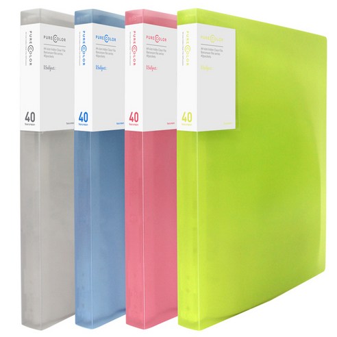 비팬시 퓨어인덱스 클리어화일 A4 40매 4종, 아이보리, 그린, 블루, 핑크, 1세트