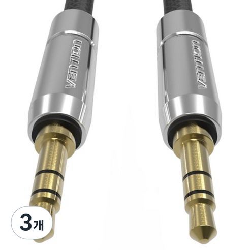 벤션 3.5mm 프리미엄 아이언실버 AUX 음향 케이블 0.5m, 블랙, 3개