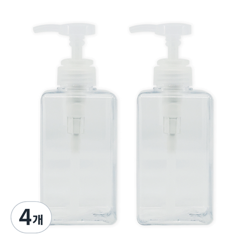 뉴앤룩 사각 리필용기 디스펜서 일반형 450ml, 01 투명, 4개