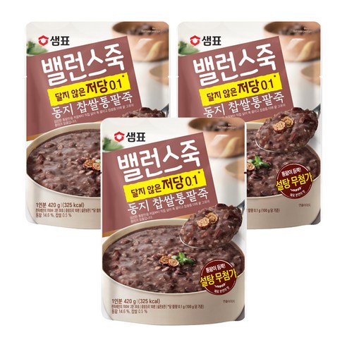 샘표 밸런스죽 동지 찹쌀통팥죽, 420g, 3개