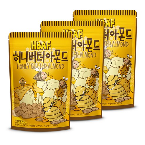 HBAF 허니버터 아몬드, 210g, 3개