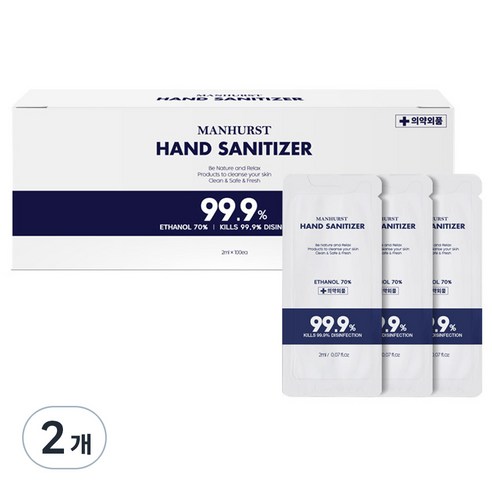 맨허스트 일회용 손 소독제 100p, 200ml, 2개