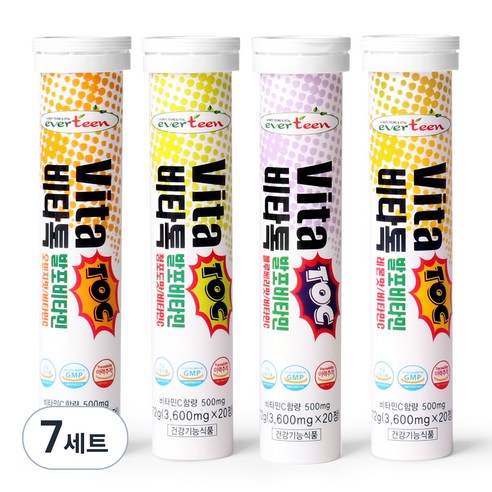 에버틴 비타톡 발포 비타민C 레몬맛+오렌지맛+청포도맛+블루베리맛, 20정, 7세트