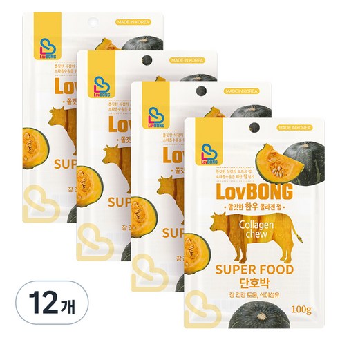 러봉 쫄깃한 한우 콜라겐 강아지껌, 단호박맛, 100g, 12개