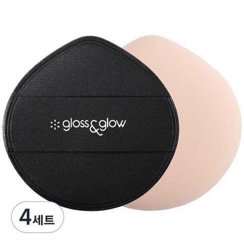 글로스앤글로우 폭신폭신 대왕 에어쿠션 퍼프 2p + 케이스 2p 세트, 블랙(퍼프 ), 4세트