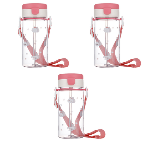 에디슨 유아용 프렌즈 흘림방지 에코젠 빨대컵 350ml, 3개, 흰토끼 래니