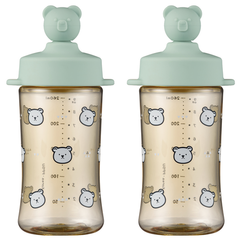 아키움 유아용 곰돌이 PPSU 빨대컵 260ml, 민트, 2개