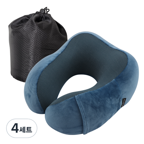 카템 떠나요 메모리폼 목쿠션 + 파우치, 블루, 4세트