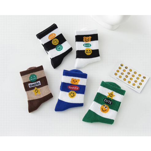 우리 아이 발에 행복한 미소를! 남아용 미소 해피스마일베어 양말 5종 세트