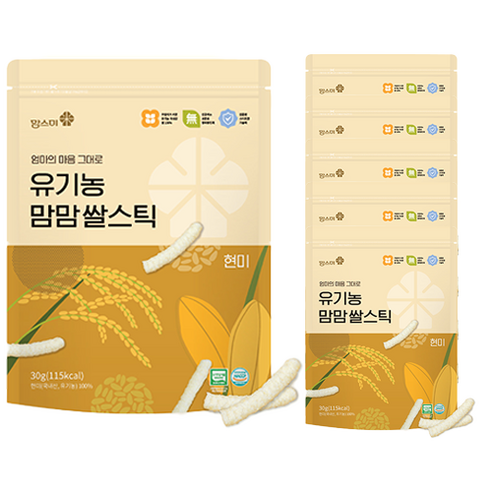 맘스미 유아용 유기농 맘맘 쌀스틱, 현미맛, 30g, 6개
