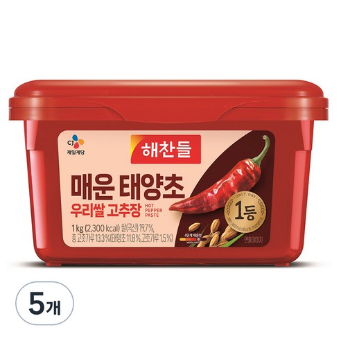 매운 태양초 우리쌀 고추장, 1kg, 5개