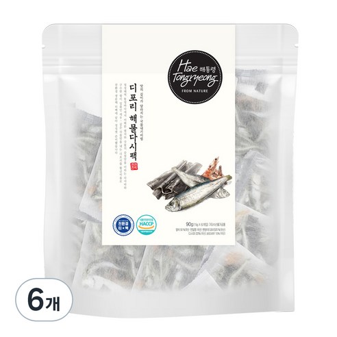 해통령 국물 내기 비법 디포리 해물다시팩, 90g, 6개