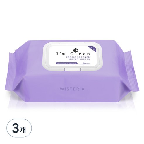 아임클린 건조기용 시트 섬유유연제 위스테리아향 본품, 80매입, 3개