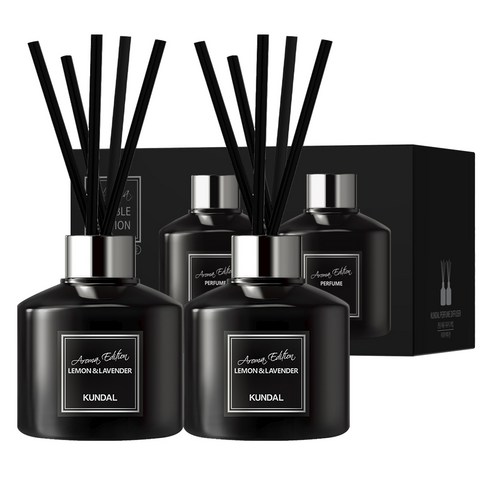 쿤달 퍼퓸 디퓨저 아로마에디션 200ml 2개 + 섬유스틱 10개 세트, 레몬앤라벤더향