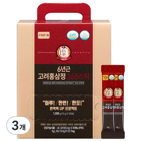 정원삼 6년근 고려홍삼정 365스틱, 1kg, 3개