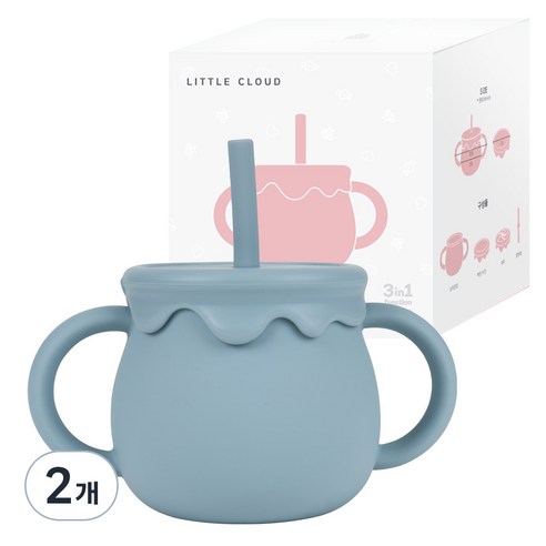 리틀클라우드 유아용 꿀단지 멀티 빨대컵 250ml, 2개, 더스티블루