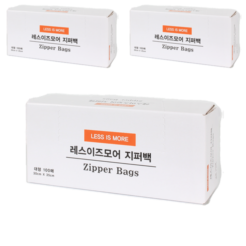 레스이즈모어 지퍼백, 대(L), 100개입, 3개