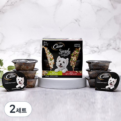 시저 1세 이상 강아지 심플리 닭고기 + 쇠고기 버라이어티 습식사료, 296g, 2세트