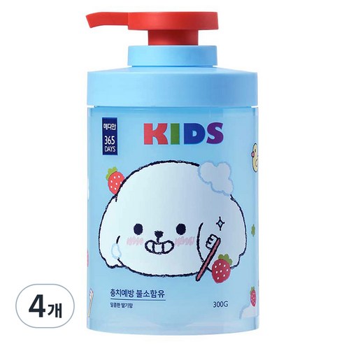 메디안 365 데이즈 어린이 펌핑 치약 레드베리민트향, 300g, 4개