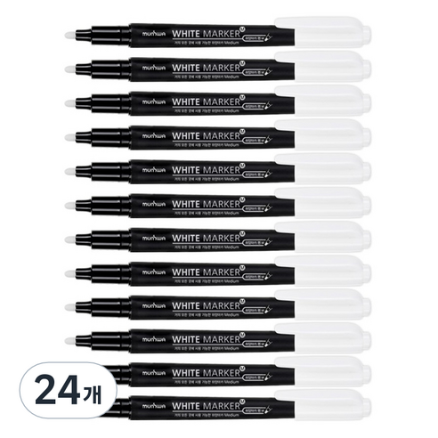 문화연필 하양마카 펜 M 2mm, 화이트, 24개