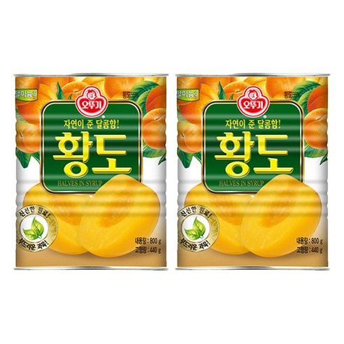 오뚜기 황도 반절 통조림, 800g, 2개