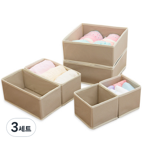 OON 부직포 다용도 정리함 3종 x 2p 세트, 3세트, 베이지