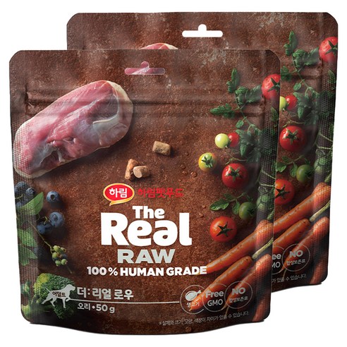 하림펫푸드 어덜트 강아지 더리얼 로우 건조사료, 오리, 50g, 2개