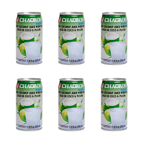 Chaokoh 영코코넛 쥬스 위드 펄프캔, 350ml, 6개