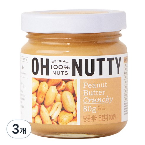 오넛티 땅콩버터 크런치 100%, 80g, 3개