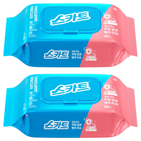 스카트 세균 닦는 주방살균 행주티슈, 2세트, 80개