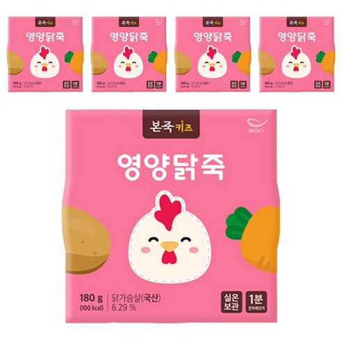 본죽 키즈 영양닭죽 180g, 5개, 닭가슴살