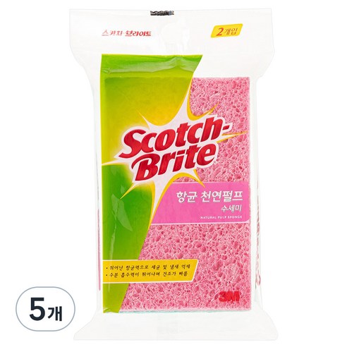 3M 스카치브라이트 항균 천연펄프 수세미, 2개입, 5개