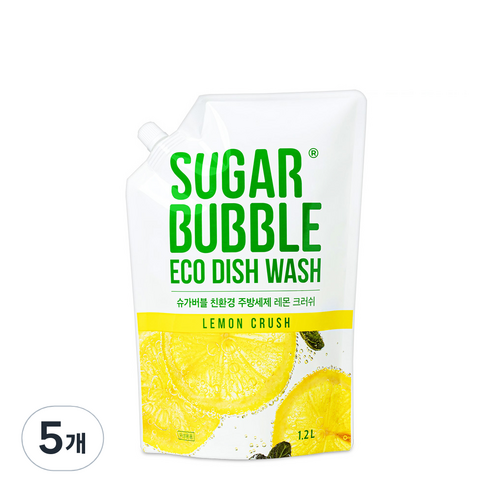 슈가버블 친환경 주방세제 레몬 크러쉬 리필, 5개, 1.2L