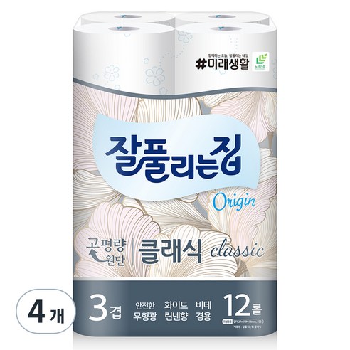 잘풀리는집 클래식 롤화장지, 27m, 12개입, 4개