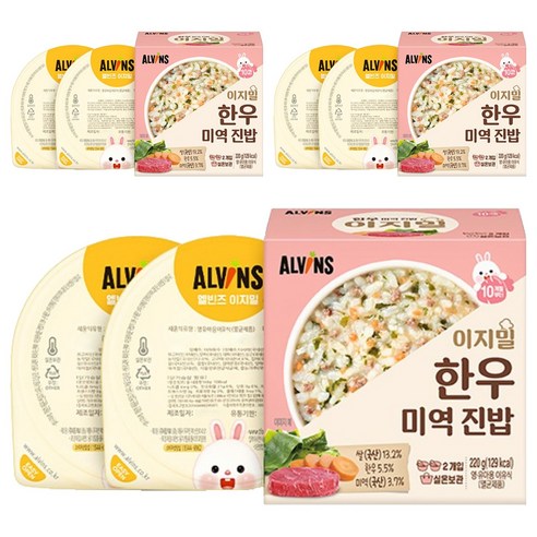 엘빈즈 이지밀 실온 이유식 한우 미역 진밥, 220g, 3개